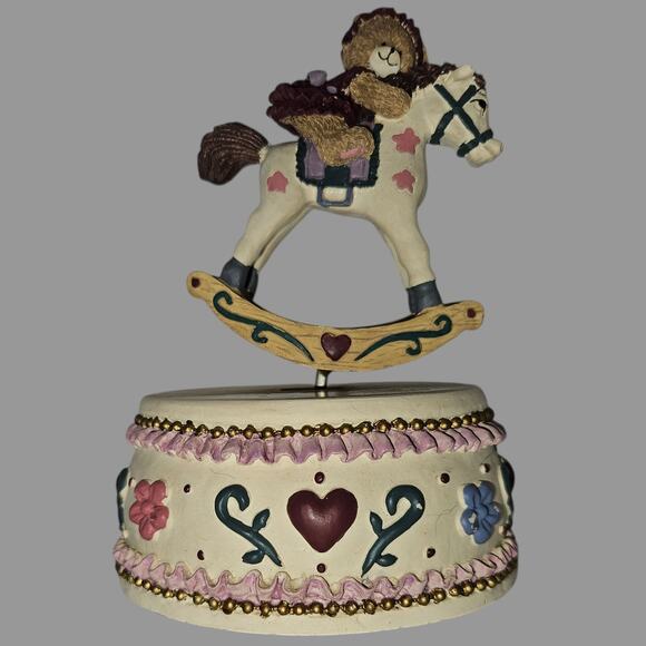 Vintage Teddy Bear on Rocking Horse Music Box – Hearts & Flowers – Tested - Picture 6 of 8